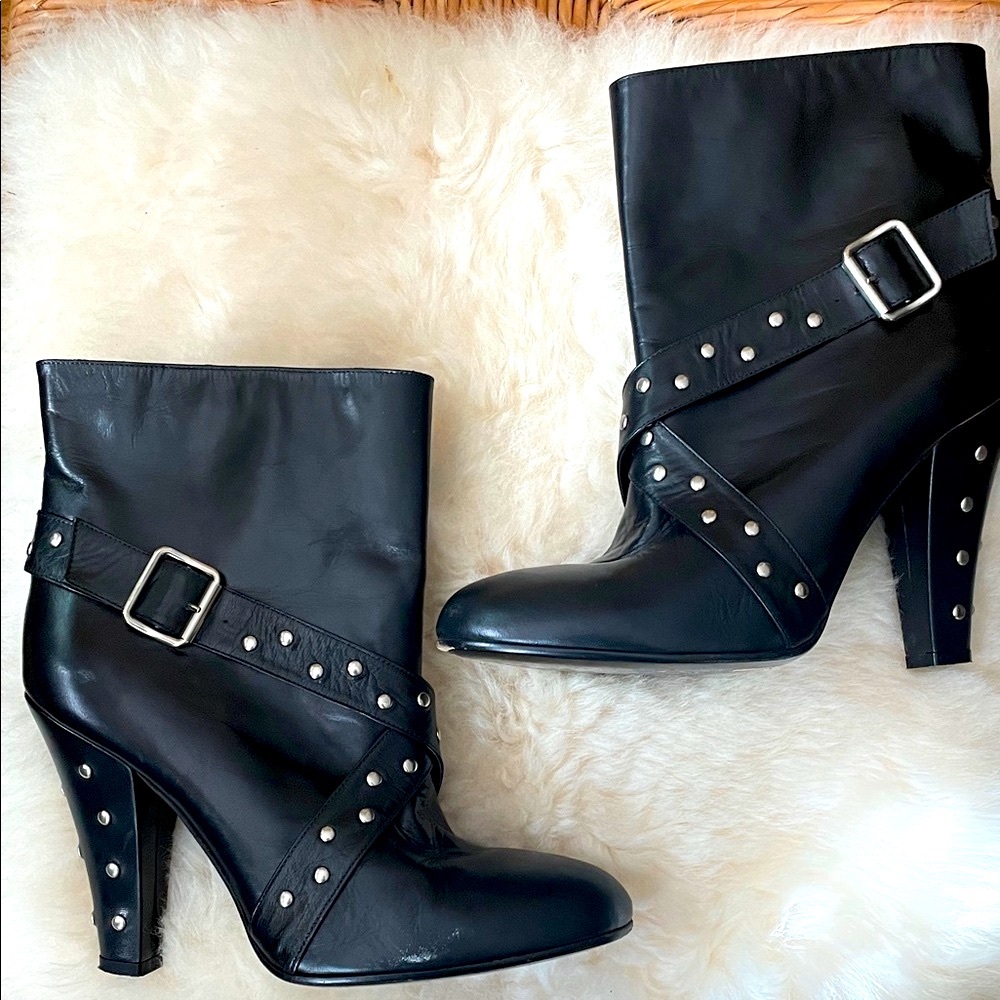 MARC JACOBS VTG Black Leather Silver Studded Ankle Boots Punk 40 9.5 Worn Once